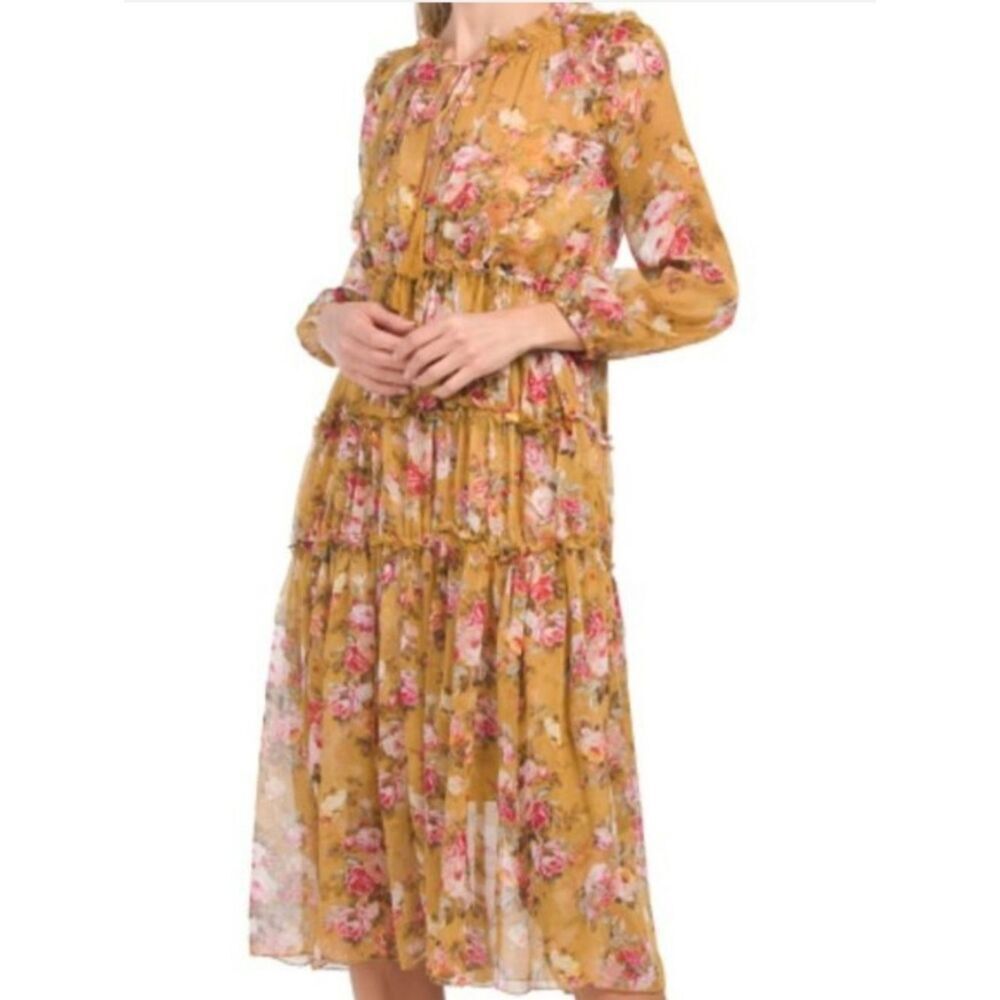 O.P.T.  Floral  Ruffled Tiered Midi Dress  Size  XS